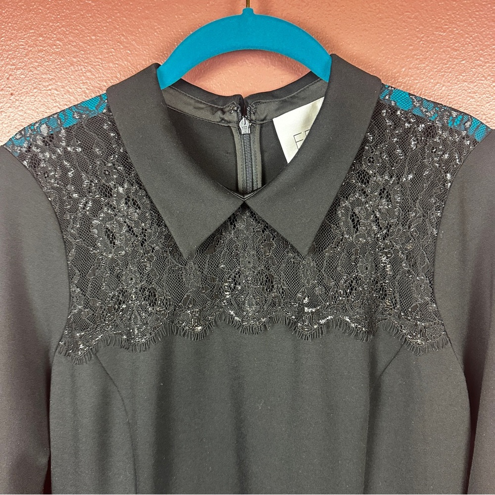ERIN by Erin Fetherston Black Long Sleeve Dress with Lace and Collar Size 6 - Picture 3 of 9